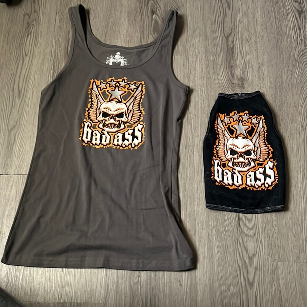 Woman’s Bad Ass tank size Large and matching dog tank size Medium 💙🐶